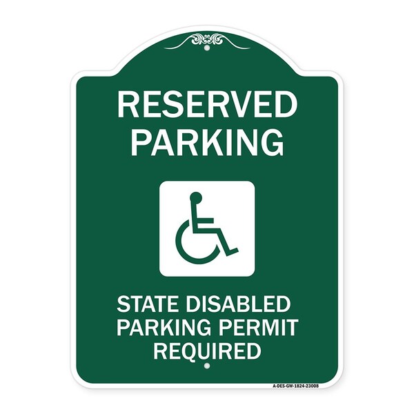 Reserved Parking State Disabled Parking Permit Required Handicapped Alum, 18" x 24", GW-1824-23008